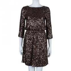 Pre Owned Alice + Olivia Preston Brown Sequin Dress S