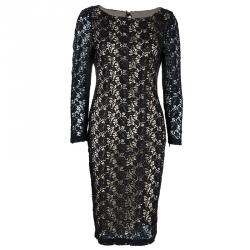 Pre Owned Alice + Olivia Black Clover Lace Open-Back Dress M
