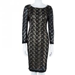 Pre Owned Alice + Olivia Black Clover Lace Open-Back Dress M