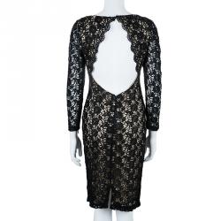 Pre Owned Alice + Olivia Black Clover Lace Open-Back Dress M