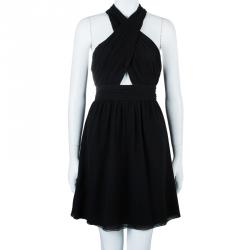 Pre Owned Alice + Olivia Martine Black Halter Neck Pleated Dress M