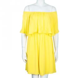 Pre Owned Alice + Olivia Shari Yellow Off-shoulder Dress XS