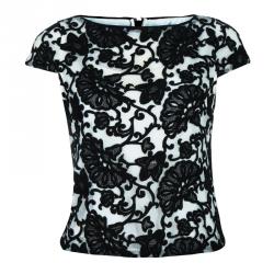 Pre Owned Alice + Olivia Connie Black and White Embroidered Top XS