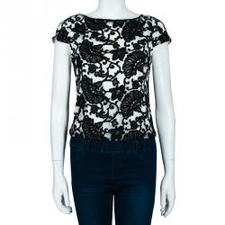 Pre Owned Alice + Olivia Connie Black and White Embroidered Top XS