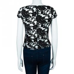 Pre Owned Alice + Olivia Connie Black and White Embroidered Top XS