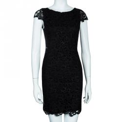 Pre Owned Alice + Olivia Clover Black Lace Cap Sleeve Dress XS