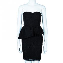 Pre Owned Alice + Olivia Jessie Black Dotted Strapless Dress M