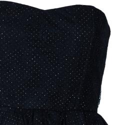 Pre Owned Alice + Olivia Jessie Black Dotted Strapless Dress M