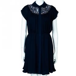 مملوكة مسبقًا Alice + Olivia Emma Navy Blue Silk Lace Dress M