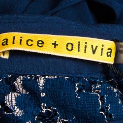 مملوكة مسبقًا Alice + Olivia Emma Navy Blue Silk Lace Dress M