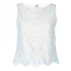 Pre Owned Alice and Olivia Cream Embroidered Sleeveless Top XS