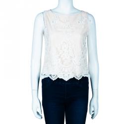 Pre Owned Alice and Olivia Cream Embroidered Sleeveless Top XS