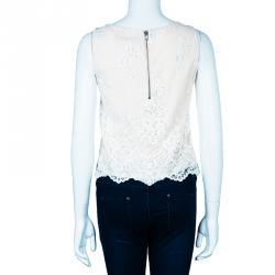 Pre Owned Alice and Olivia Cream Embroidered Sleeveless Top XS