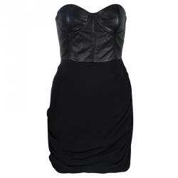 Pre Owned Alice + Olivia Roxanna Black Leather Bustier Gathered Dress M