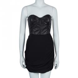Pre Owned Alice + Olivia Roxanna Black Leather Bustier Gathered Dress M