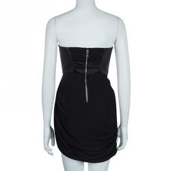 Pre Owned Alice + Olivia Roxanna Black Leather Bustier Gathered Dress M