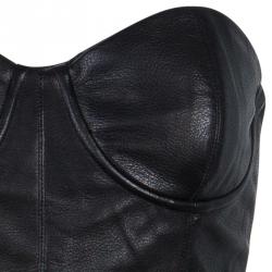Pre Owned Alice + Olivia Roxanna Black Leather Bustier Gathered Dress M