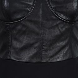Pre Owned Alice + Olivia Roxanna Black Leather Bustier Gathered Dress M