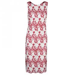 Pre Owned Alice + Olivia Red and Cream Embroidered Dress M