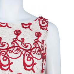 Pre Owned Alice + Olivia Red and Cream Embroidered Dress M