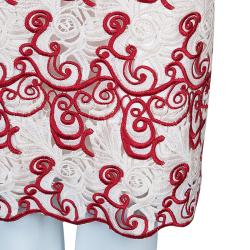 Pre Owned Alice + Olivia Red and Cream Embroidered Dress M