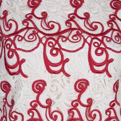 Pre Owned Alice + Olivia Red and Cream Embroidered Dress M