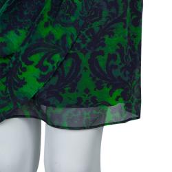 Alice + Olivia Beckett Green and Blue Printed Silk Gathered Dress S