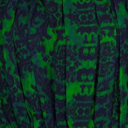 Alice + Olivia Beckett Green and Blue Printed Silk Gathered Dress S