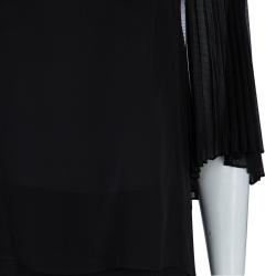 Pre Owned Alice + Olivia Black Silk Smocked Pleated Sleeve Detail Off Shoulder Blouse S