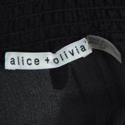 Pre Owned Alice + Olivia Black Silk Smocked Pleated Sleeve Detail Off Shoulder Blouse S
