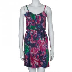 Pre Owned Alice + Olivia Multicolor Print Ruffle Detail Sleeveless Dress XS