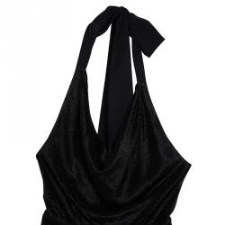 Alice + Olivia Black Draped Front Halter Jumpsuit XS