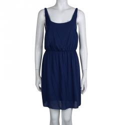 Pre Owned Alice + Olivia Blue Silk Gathered Waist Sleeveless Mini Dress M