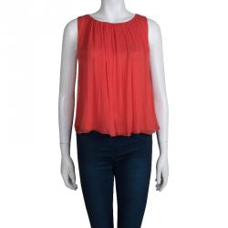 Pre Owned Alice + Olivia Red Silk Gathered Neckline Sleeveless Top XS