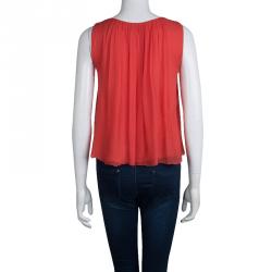 Pre Owned Alice + Olivia Red Silk Gathered Neckline Sleeveless Top XS