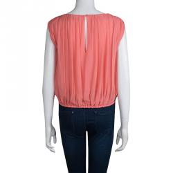 Pre Owned Alice + Olivia Pink Silk Gathered Sleeveless Top XS