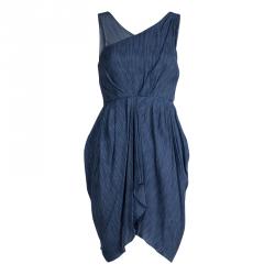 Pre Owned Alice + Olivia Blue Silk Asymmetric Draped Sleeveless Dress XS