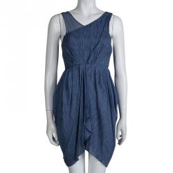 Pre Owned Alice + Olivia Blue Silk Asymmetric Draped Sleeveless Dress XS