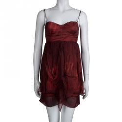 Alice + Olivia Red Draped Silk Bustier Dress XS