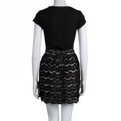 Pre Owned Alice + Olivia Black Sequin Embellished Lace Overlay Skirt S