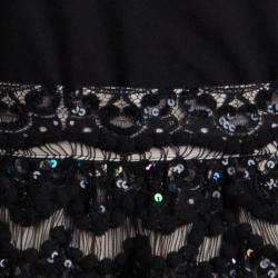 Pre Owned Alice + Olivia Black Sequin Embellished Lace Overlay Skirt S