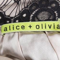 Pre Owned Alice + Olivia Black Sequin Embellished Lace Overlay Skirt S