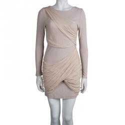 Alice + Olivia Beige Knit Draped Panel Detail Long Sleeve Dress M
