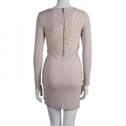 Alice + Olivia Beige Knit Draped Panel Detail Long Sleeve Dress M