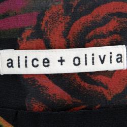 Pre Owned Alice + Olivia Black Floral Printed Long Sleeve Sheer Blouse M