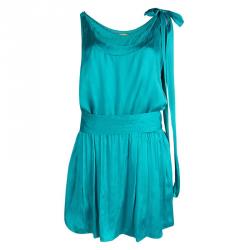 Pre Owned Alice + Olivia Turquoise Blue Silk Sleeveless Belted Dress L