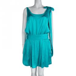 Pre Owned Alice + Olivia Turquoise Blue Silk Sleeveless Belted Dress L