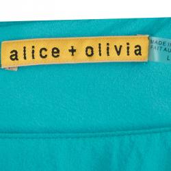 Pre Owned Alice + Olivia Turquoise Blue Silk Sleeveless Belted Dress L