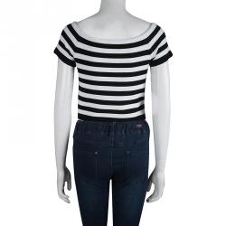 Pre Owned Alice +Olivia Monochrome Striped Rib Knit Cropped Top M