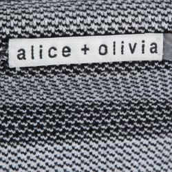 Pre Owned Alice +Olivia Monochrome Striped Rib Knit Cropped Top M